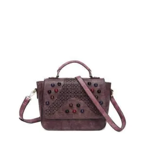 Cut Out Colored Rivet Handbag - Dark Red