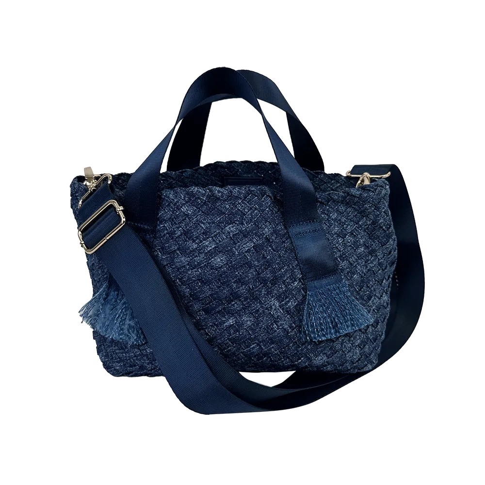 Darcy Woven Denim Tote w/ Self Handles w/ Crossbody Strap