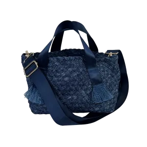 Darcy Woven Denim Tote w/ Self Handles w/ Crossbody Strap