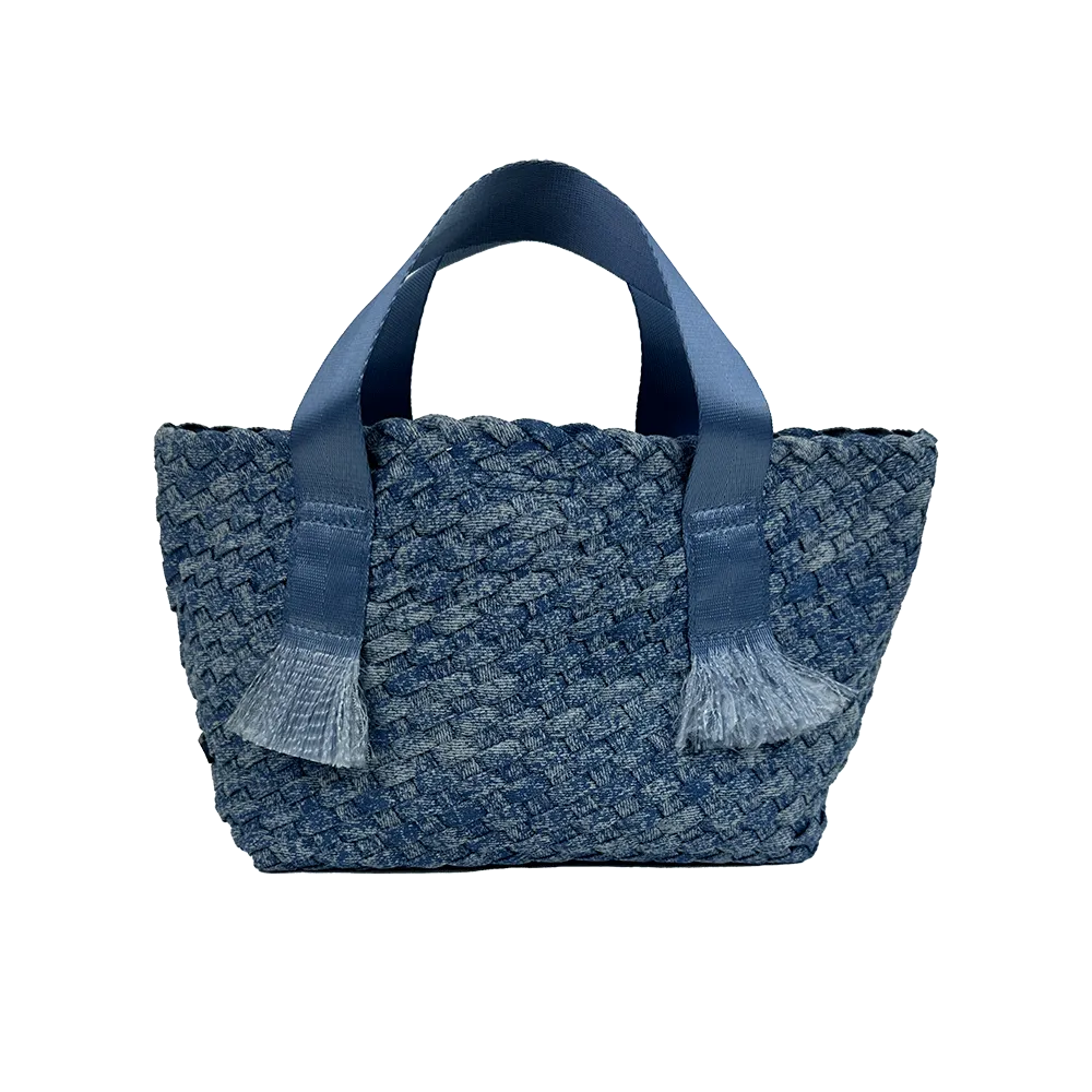 Darcy Woven Denim Tote w/ Self Handles w/ Crossbody Strap