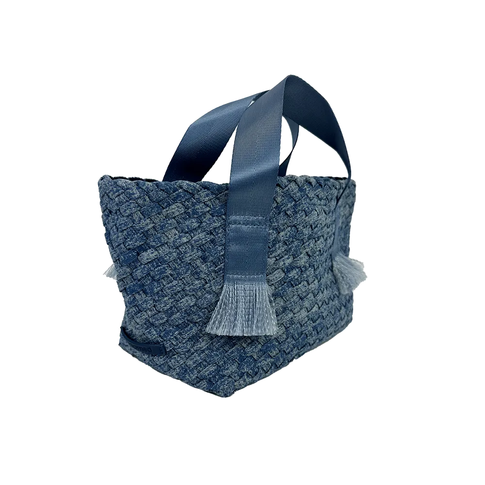 Darcy Woven Denim Tote w/ Self Handles w/ Crossbody Strap
