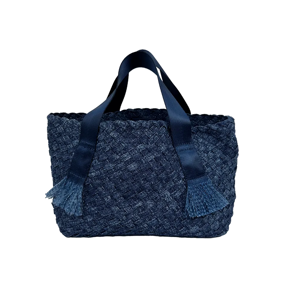 Darcy Woven Denim Tote w/ Self Handles w/ Crossbody Strap