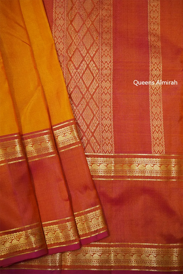 DIRTY ORANGE WITH RUST BROWN PURE KANCHIVARAM SILK SAREE