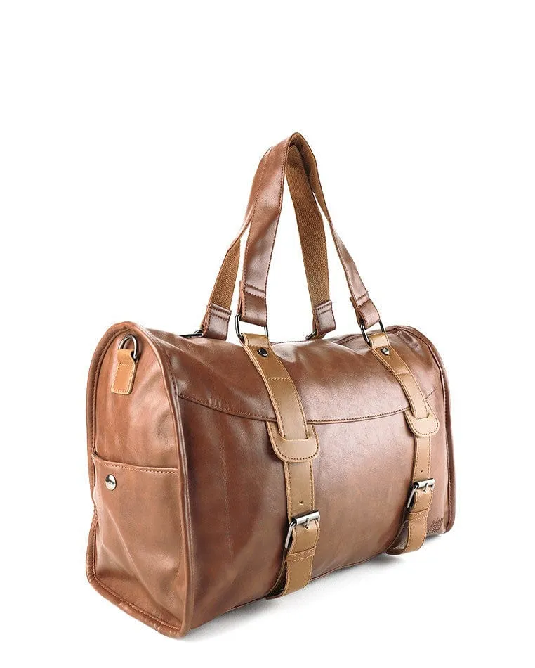 Distressed Leather Nomad Duffel Bag - Camel