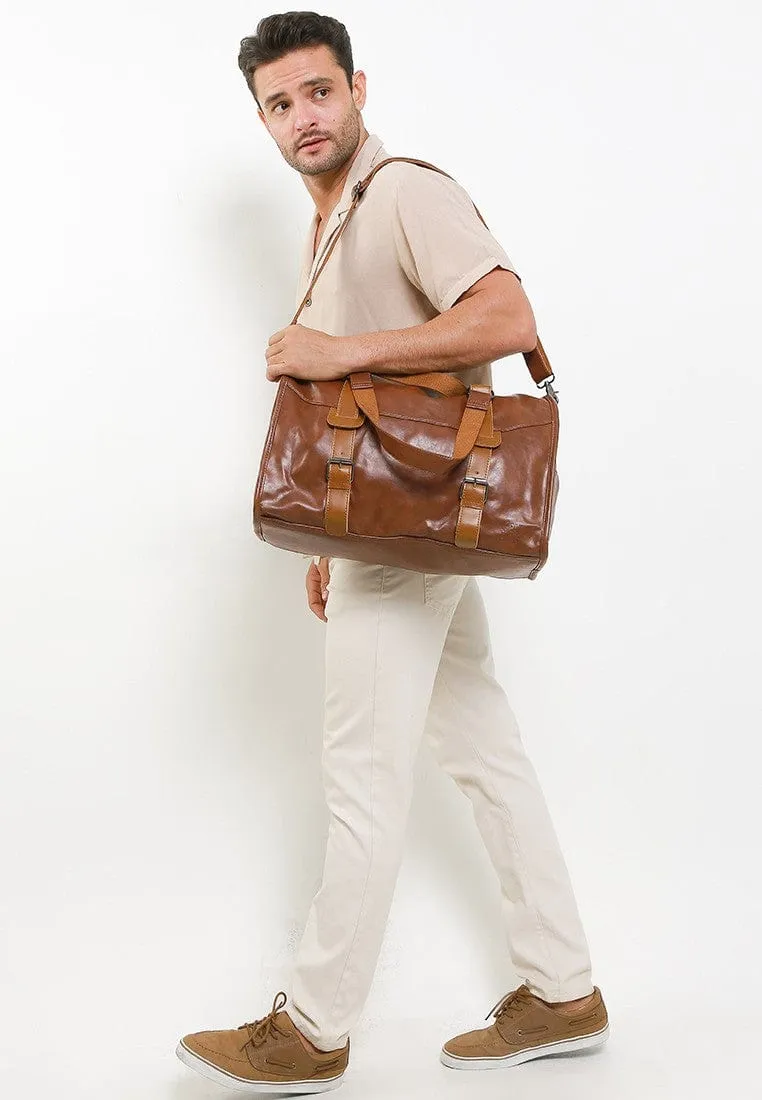 Distressed Leather Nomad Duffel Bag - Camel