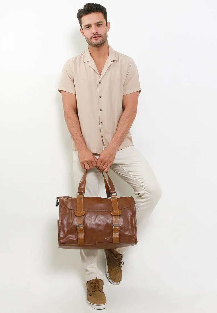 Distressed Leather Nomad Duffel Bag - Camel