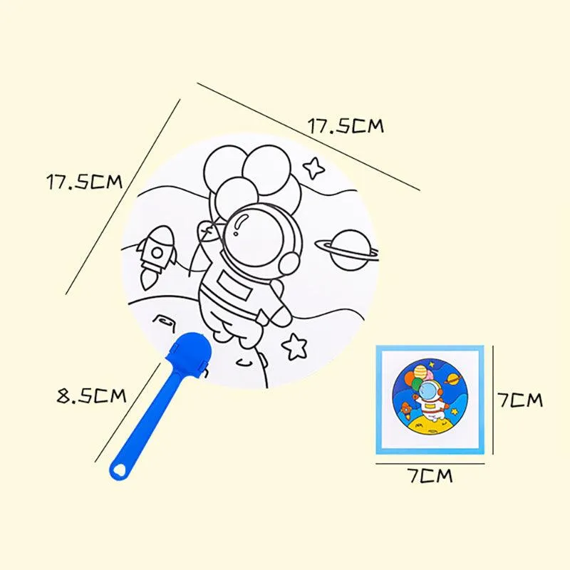 DIY Blank Cartoon Cute Hand-painted Small Fan Astronaut Model Animal Model Children's Art Hand-painted Fan