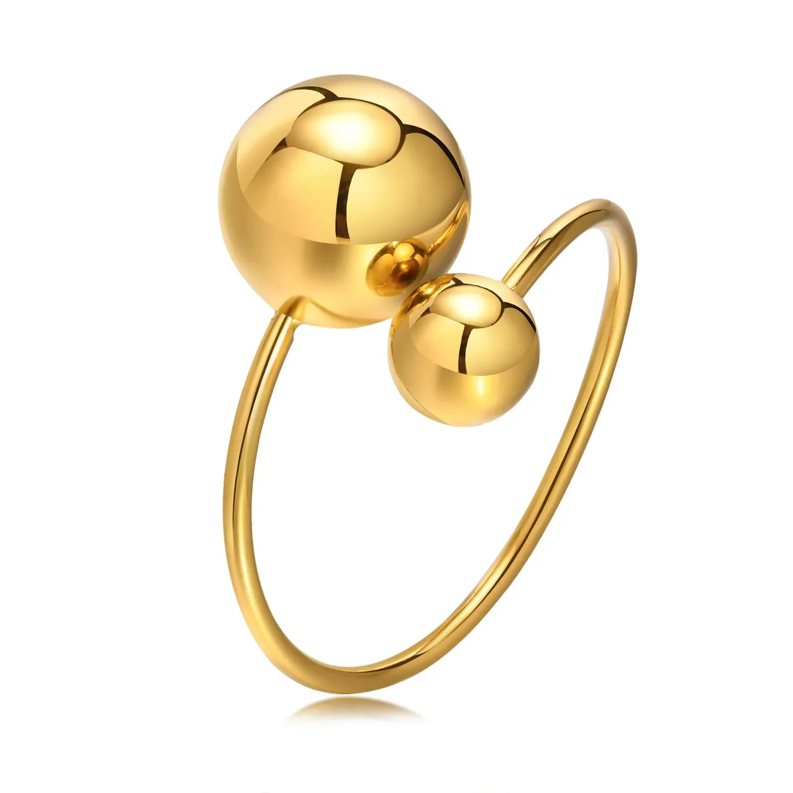 Double Ball Ring, Stainless Steel Adjustable Open Spheres Wrap Around Ring For Women, Asymmetrical Jewelry