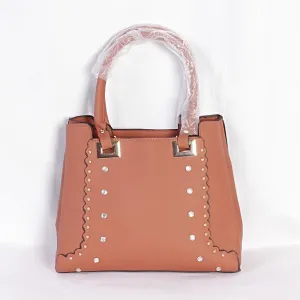 Dreubea Women's Leather With Details HandBag Brown
