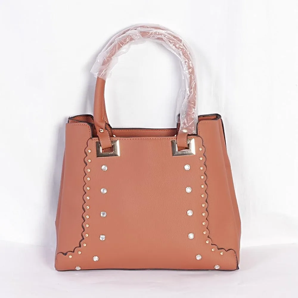 Dreubea Women's Leather With Details HandBag Brown