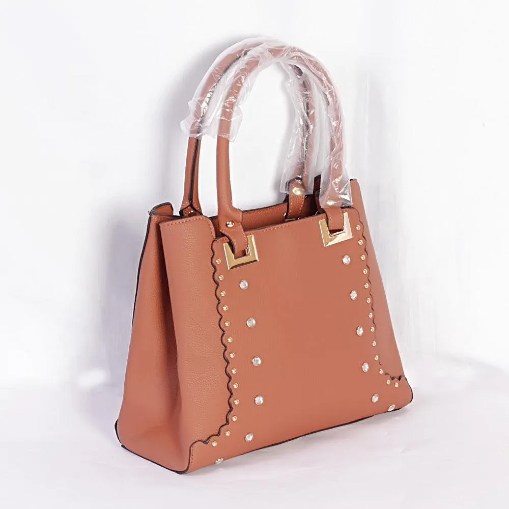 Dreubea Women's Leather With Details HandBag Brown