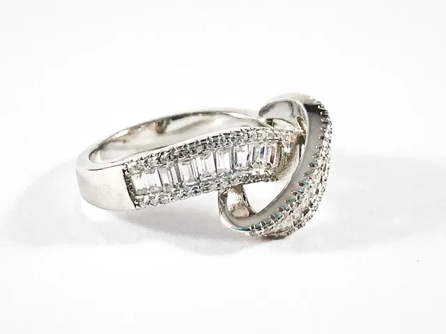 Elegant Knot Design Baguette CZ Setting Silver Ring