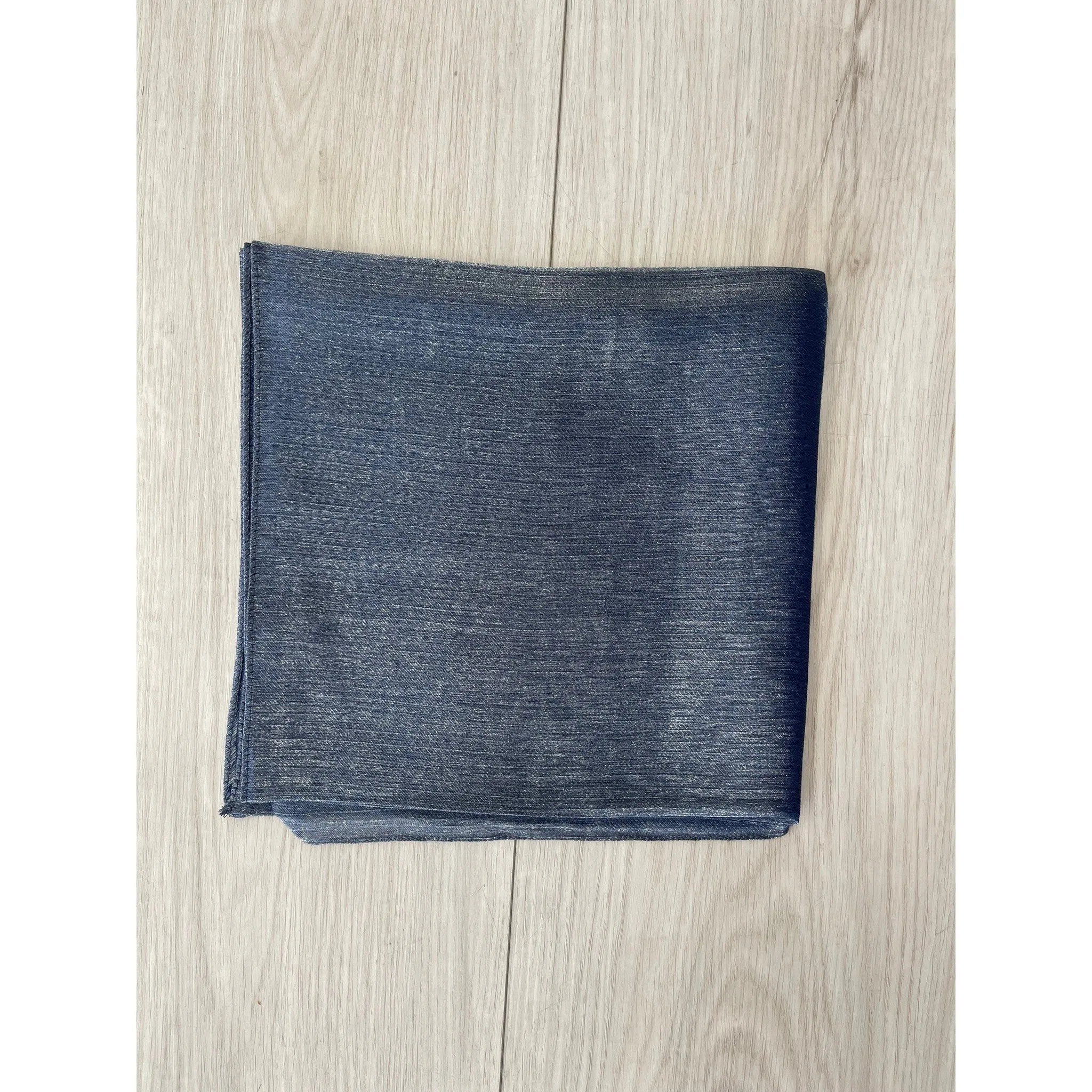 Elegant Metallic Square Headscarf - Navy/Silver