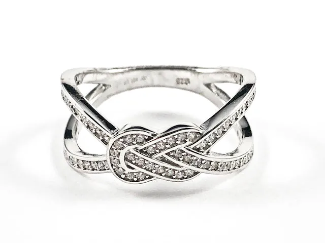 Elegant Unique X Cross With Middle Knot Design Silver Ring