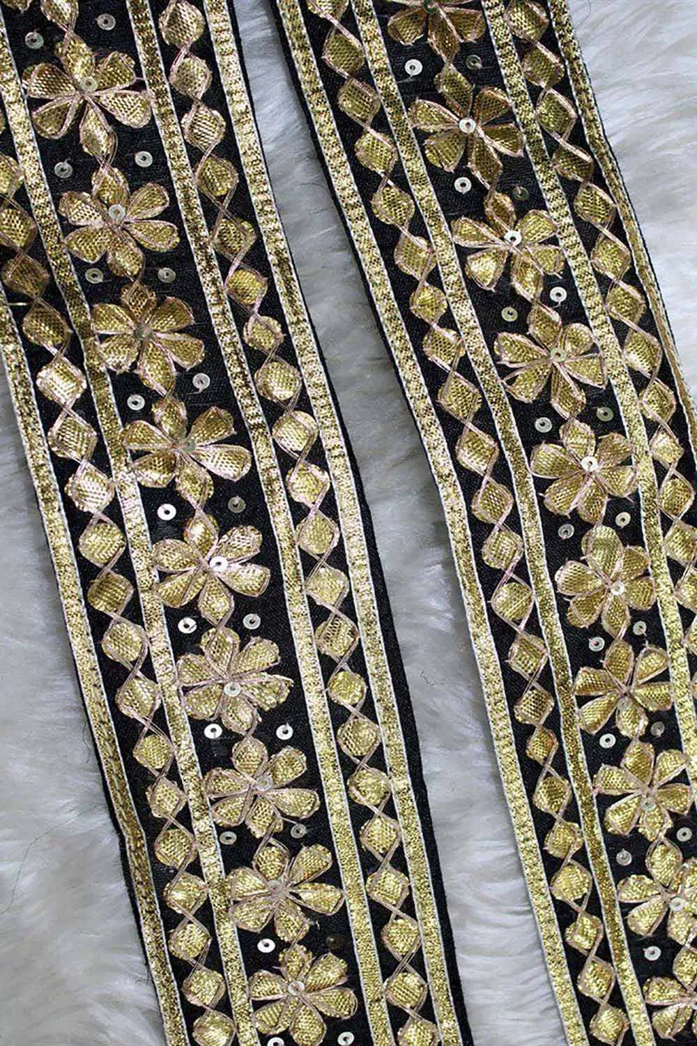 Exquisite Black Floral Gota Work Lace: Timeless Elegance