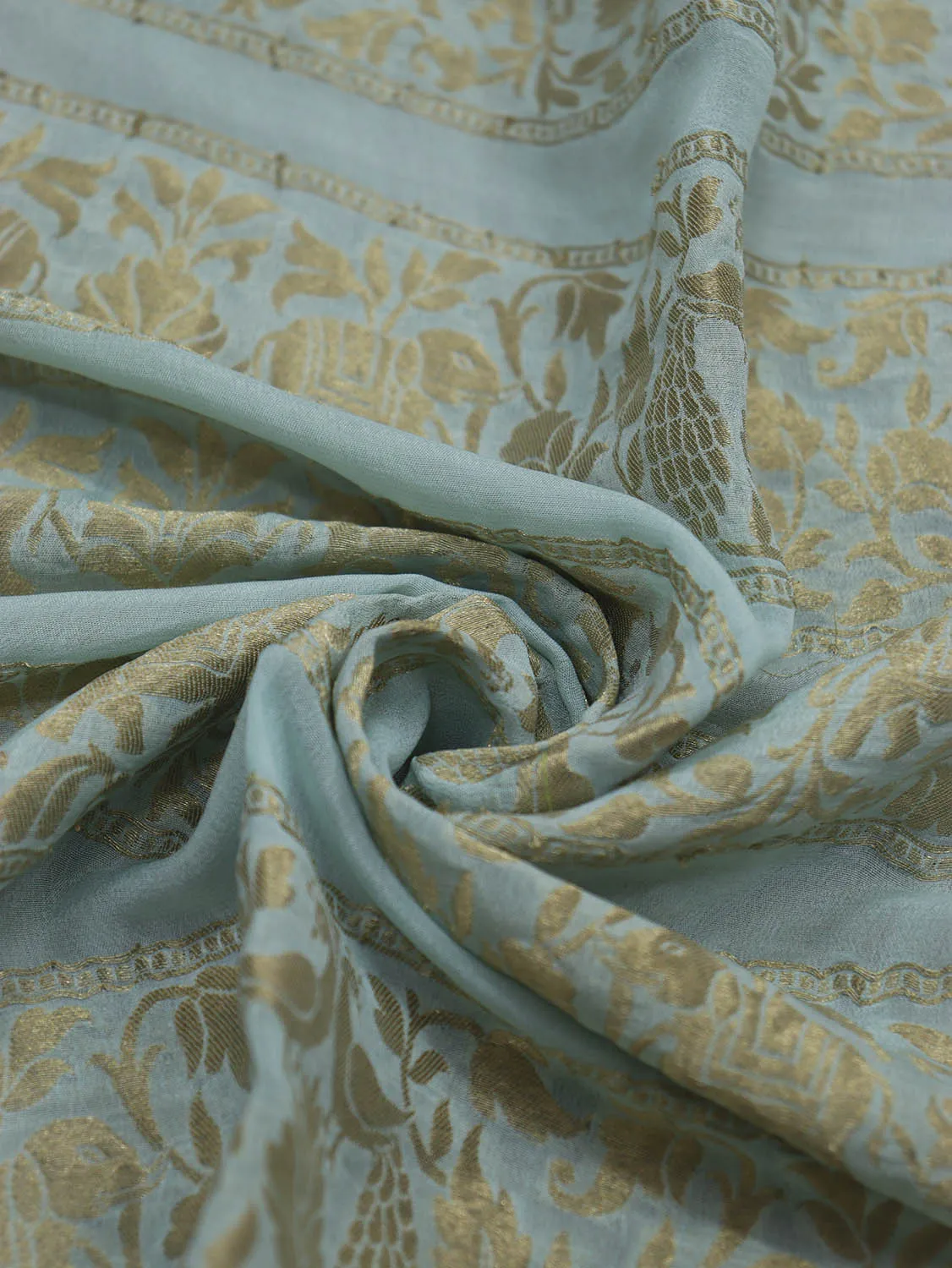 Exquisite Blue Banarasi Georgette Fabric - 1 Mtr Length
