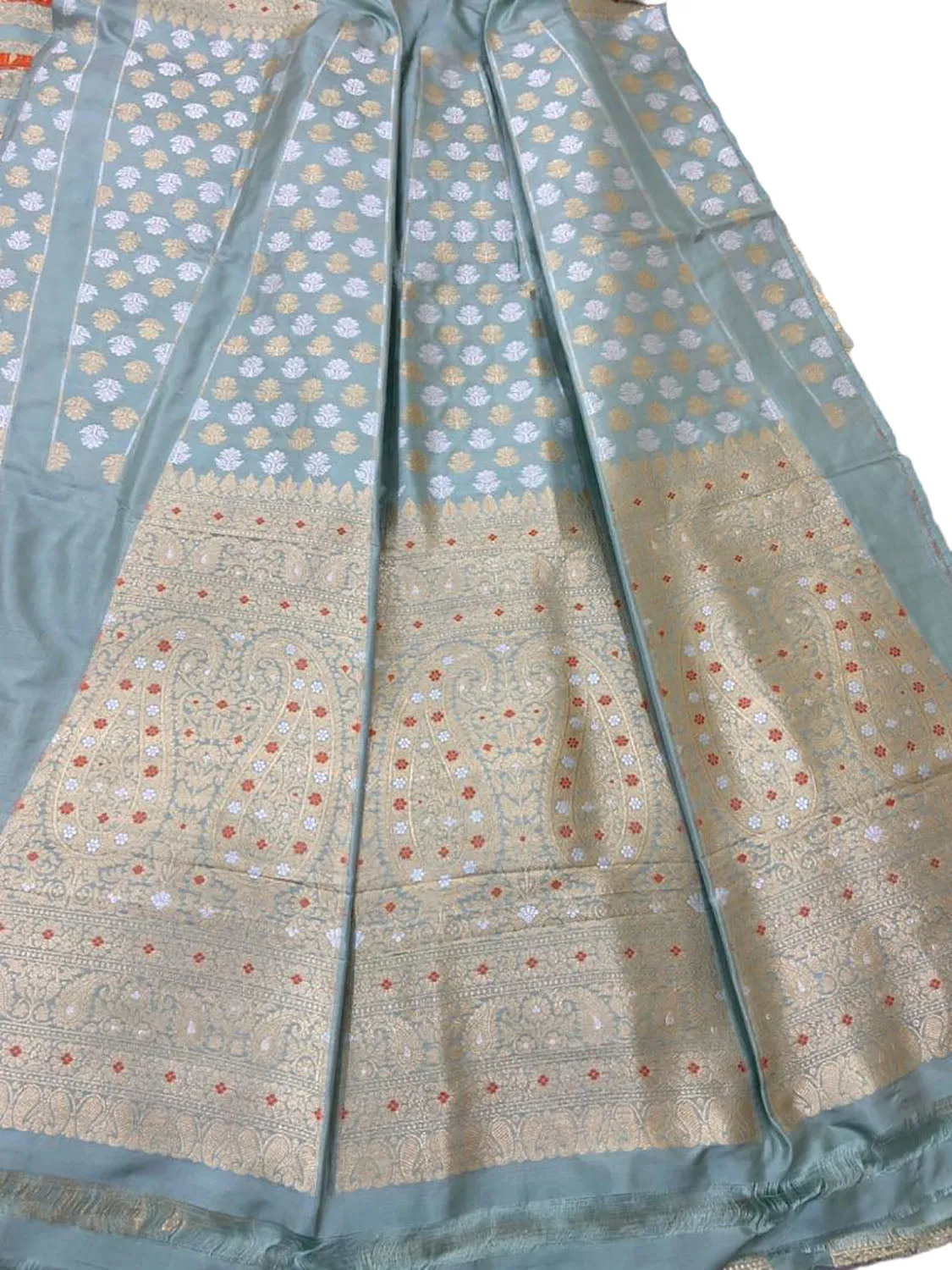 Exquisite Blue Banarasi Katan Silk Lehenga Set - Unstitched