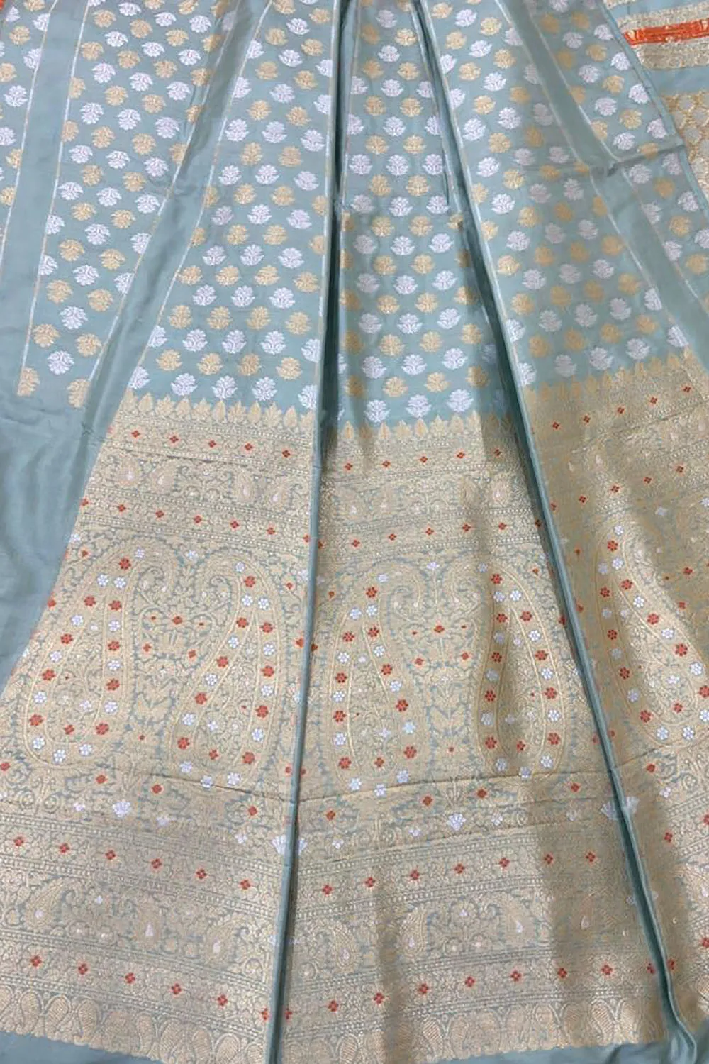 Exquisite Blue Banarasi Katan Silk Lehenga Set - Unstitched