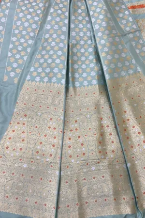 Exquisite Blue Banarasi Katan Silk Lehenga Set - Unstitched