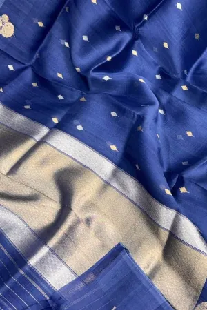 Exquisite Blue Handloom Banarasi Pure Kora Silk Saree