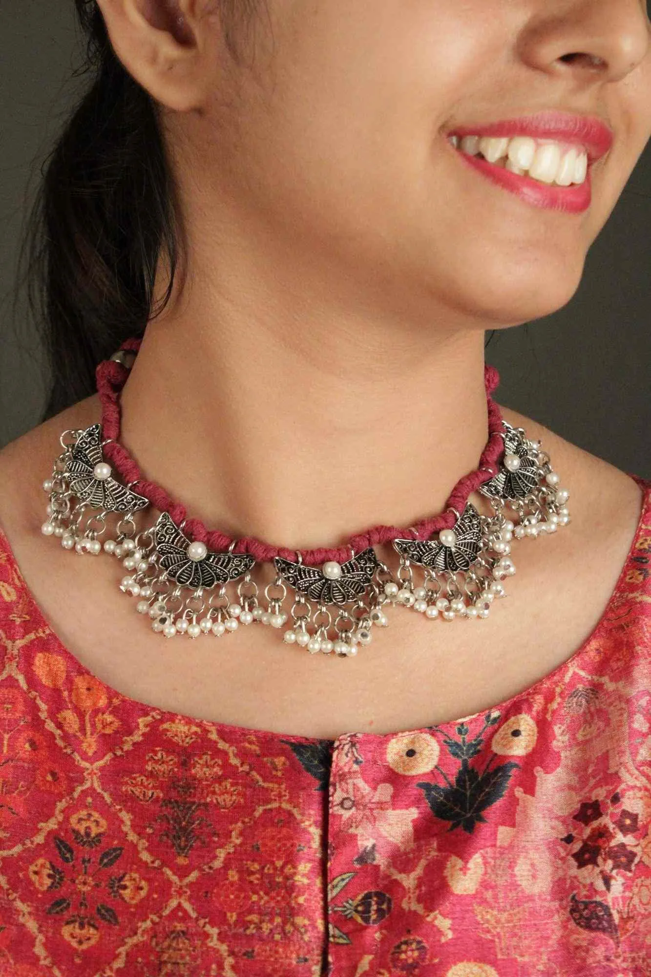 Exquisite Bohemian Silver Moti Necklace