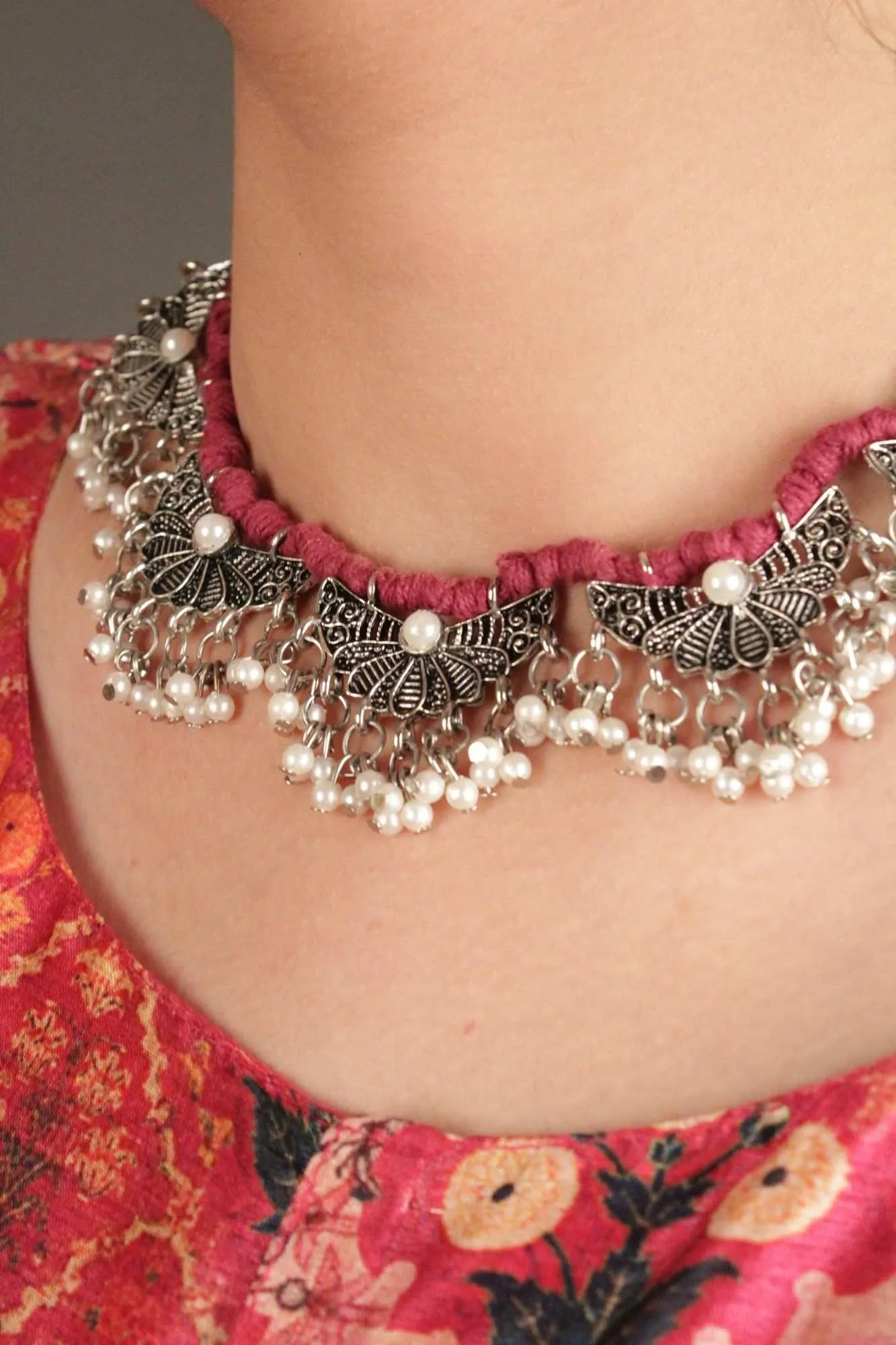 Exquisite Bohemian Silver Moti Necklace
