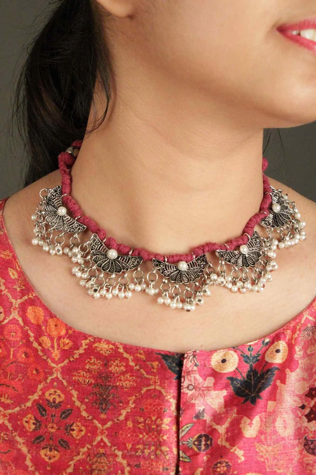 Exquisite Bohemian Silver Moti Necklace