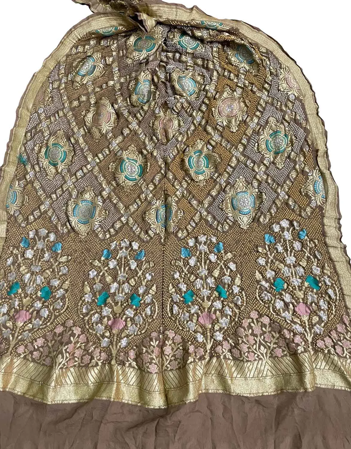 Exquisite Brown Banarasi Bandhani Georgette Dupatta: Pure Elegance