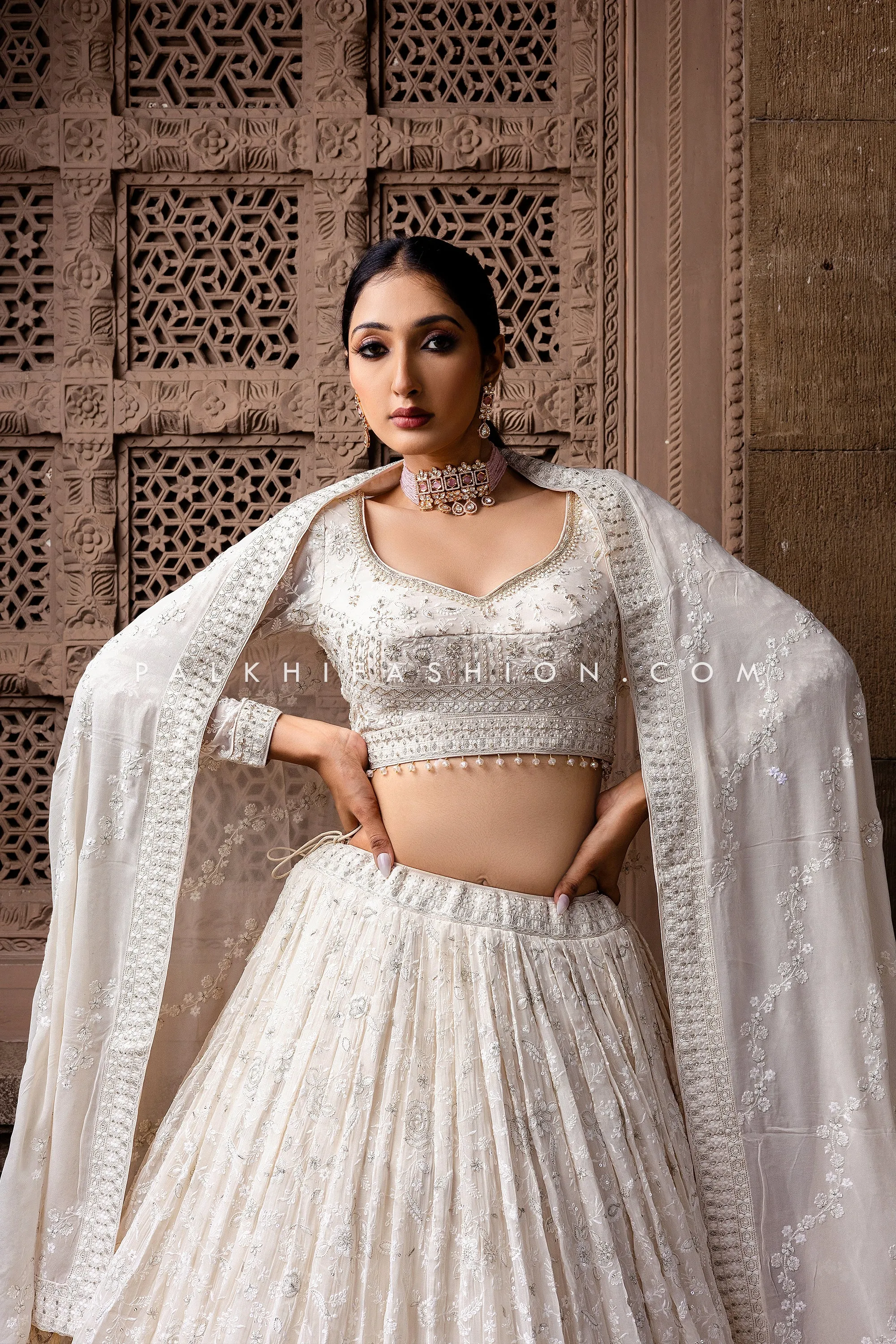 Exquisite Chikankari Cream Designer Lehenga Choli