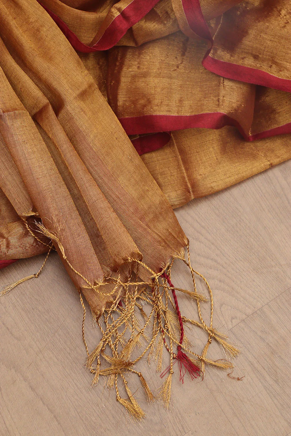 Exquisite Golden Bengal Plain Tissue Cotton Saree