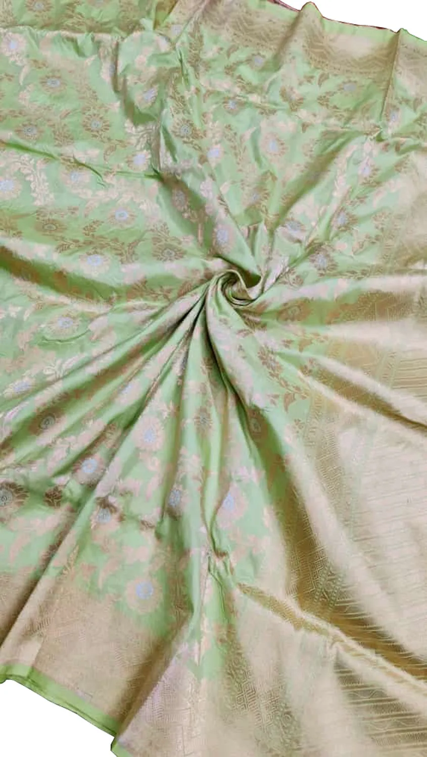 Exquisite Green Banarasi Katan Silk Sona Roopa Saree