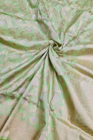 Exquisite Green Banarasi Katan Silk Sona Roopa Saree