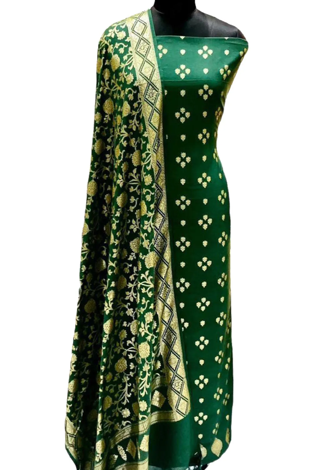 Exquisite Green Banarasi Silk Suit Set - Unstitched