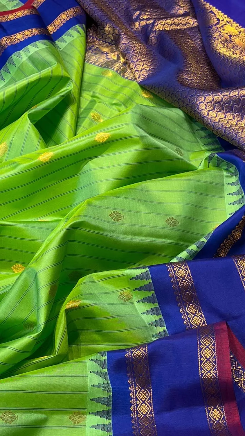 Exquisite Green Gadwal Silk Saree with Temple Border