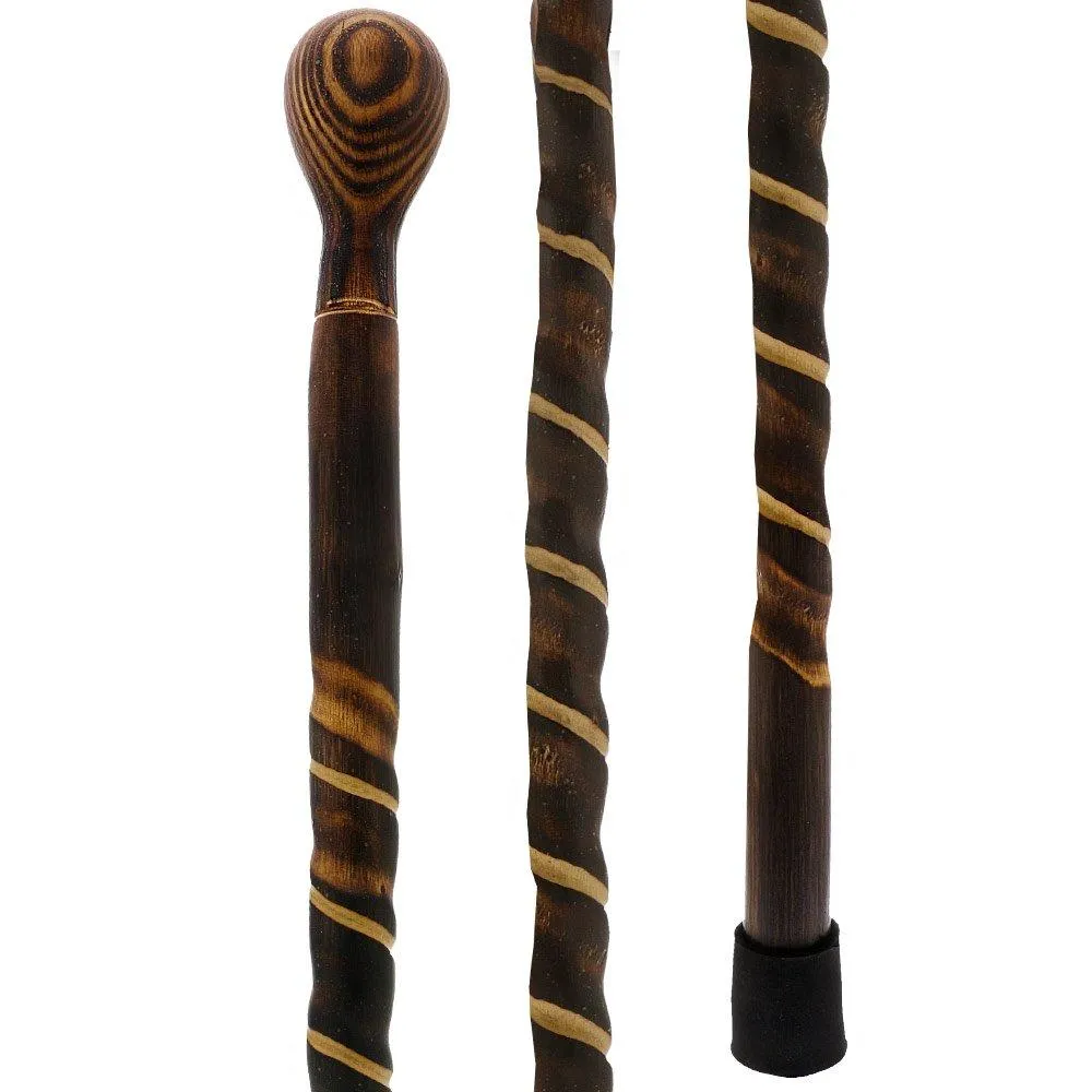 Exquisite Hand-Carved Spiral Walking Stick - Chestnut