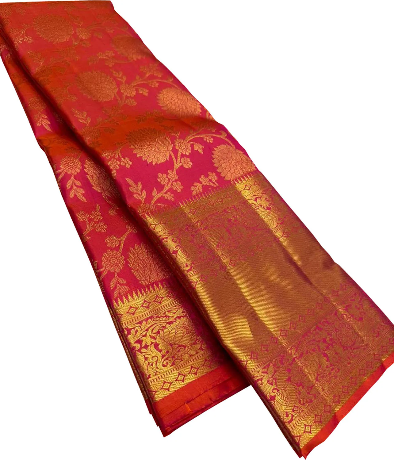 Exquisite Pink & Orange Kanjeevaram Handloom Pure Silk Saree