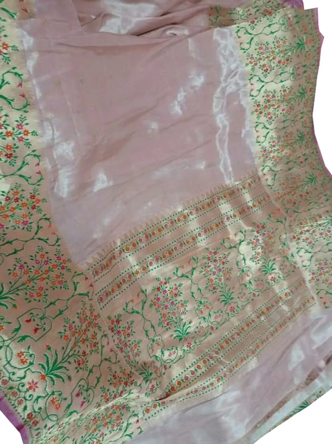 Exquisite Pink Banarasi Handloom Tissue Silk Saree