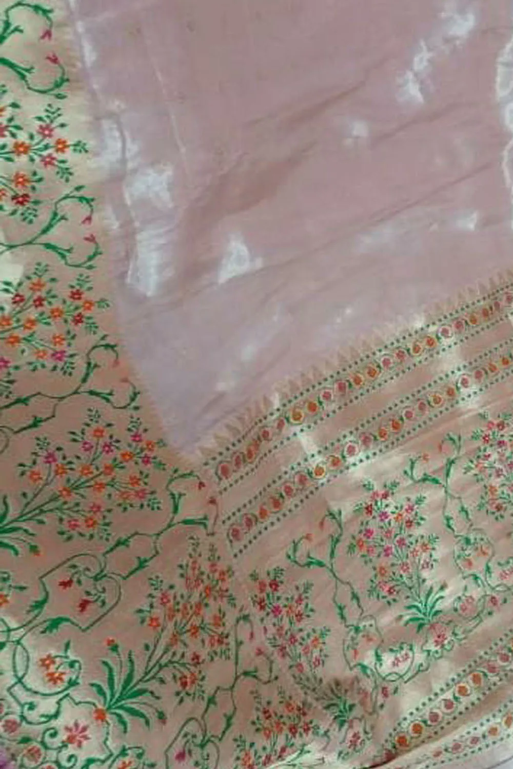 Exquisite Pink Banarasi Handloom Tissue Silk Saree