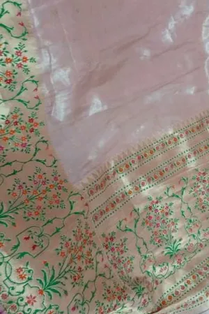 Exquisite Pink Banarasi Handloom Tissue Silk Saree