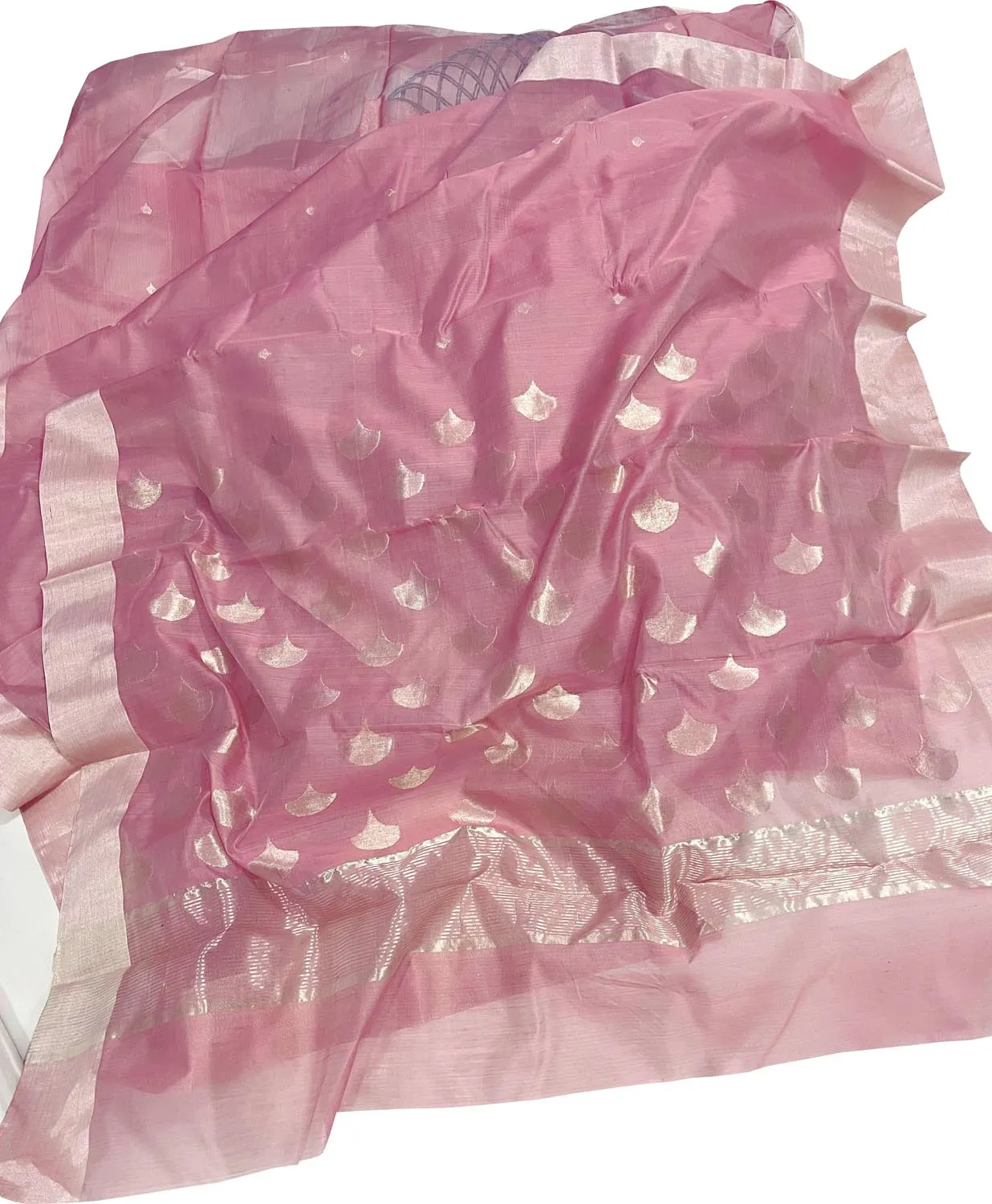 Exquisite Pink Chanderi Silk Cotton Saree