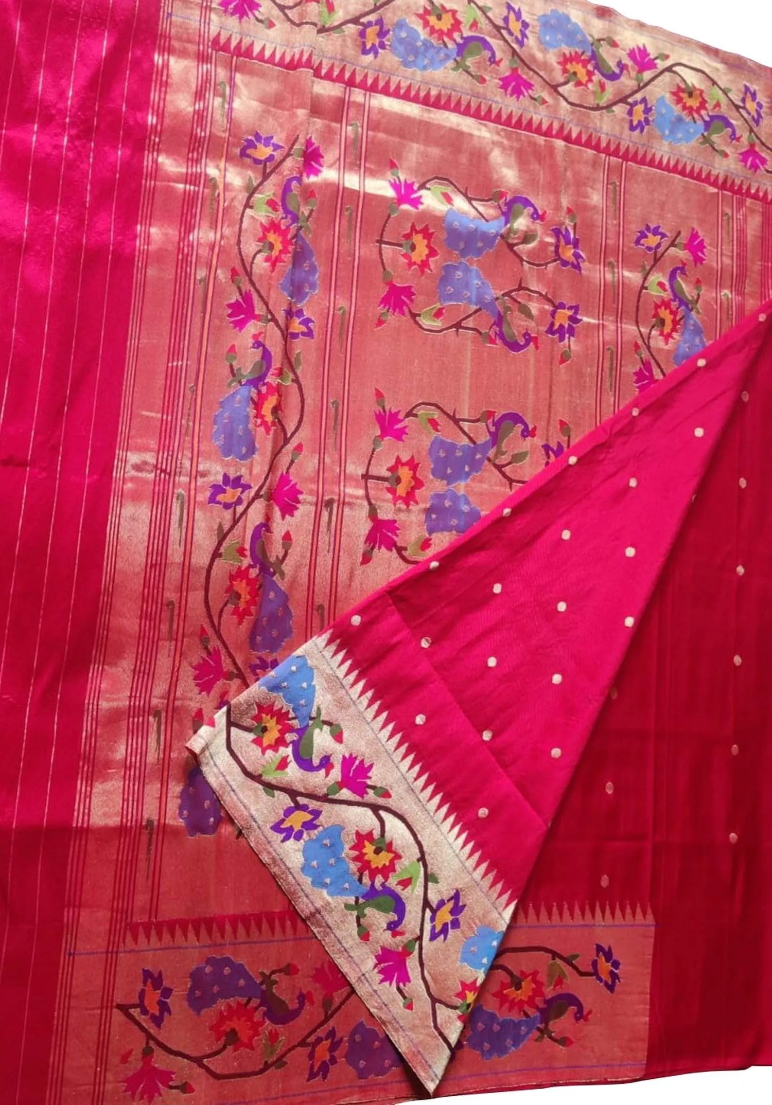 Exquisite Pink Paithani Silk Saree with Lotus Border