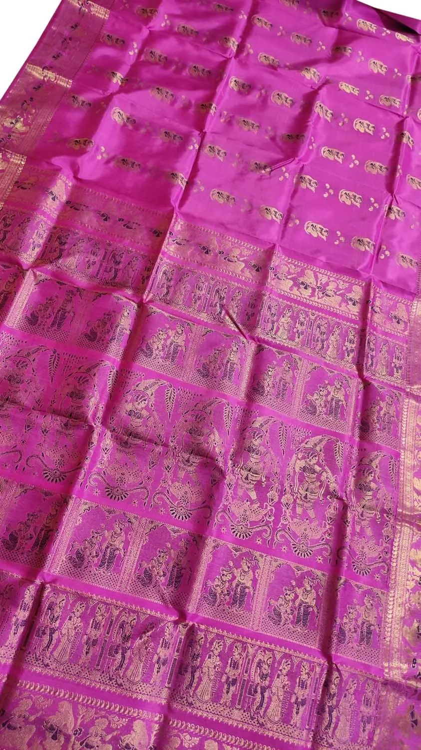Exquisite Pink Swarnachari Handloom Meenakari Silk Saree