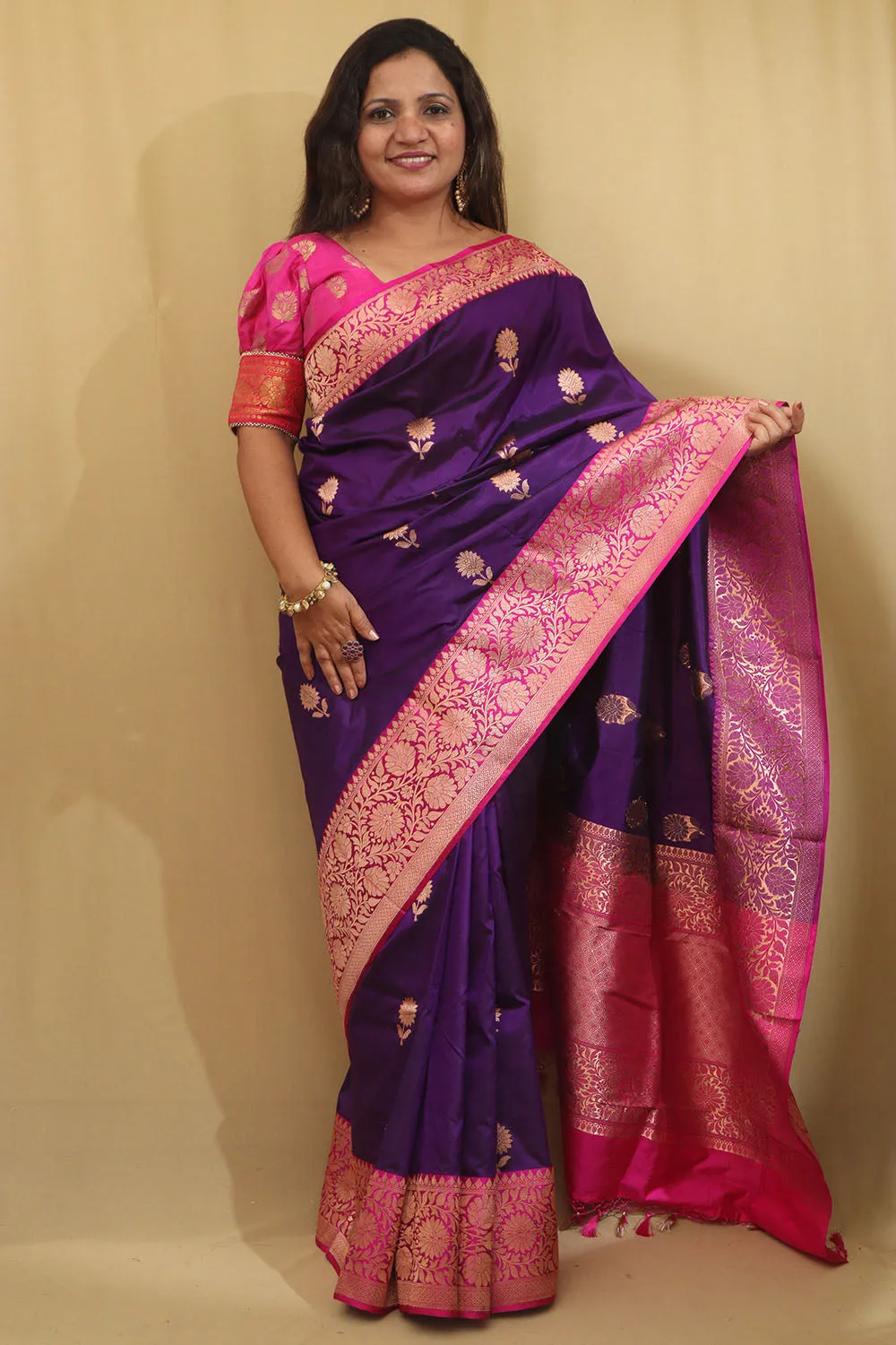 Exquisite Purple Banarasi Handloom Pure Katan Silk Saree