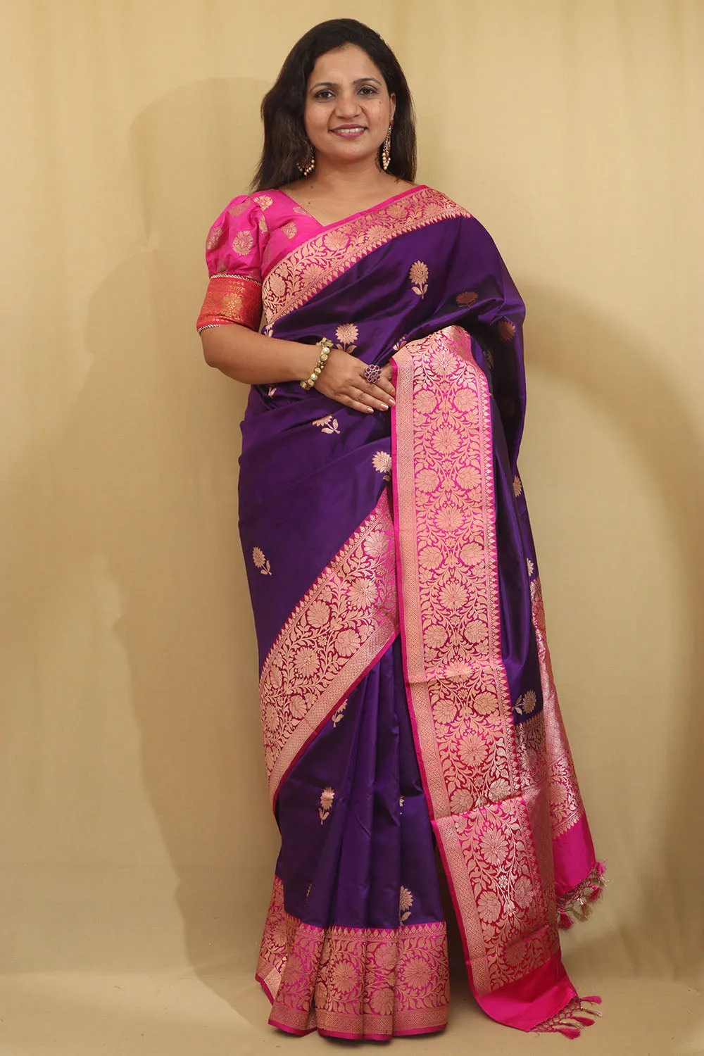 Exquisite Purple Banarasi Handloom Pure Katan Silk Saree