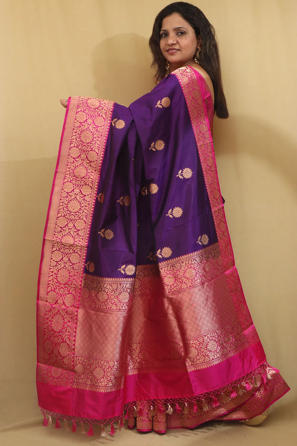 Exquisite Purple Banarasi Handloom Pure Katan Silk Saree