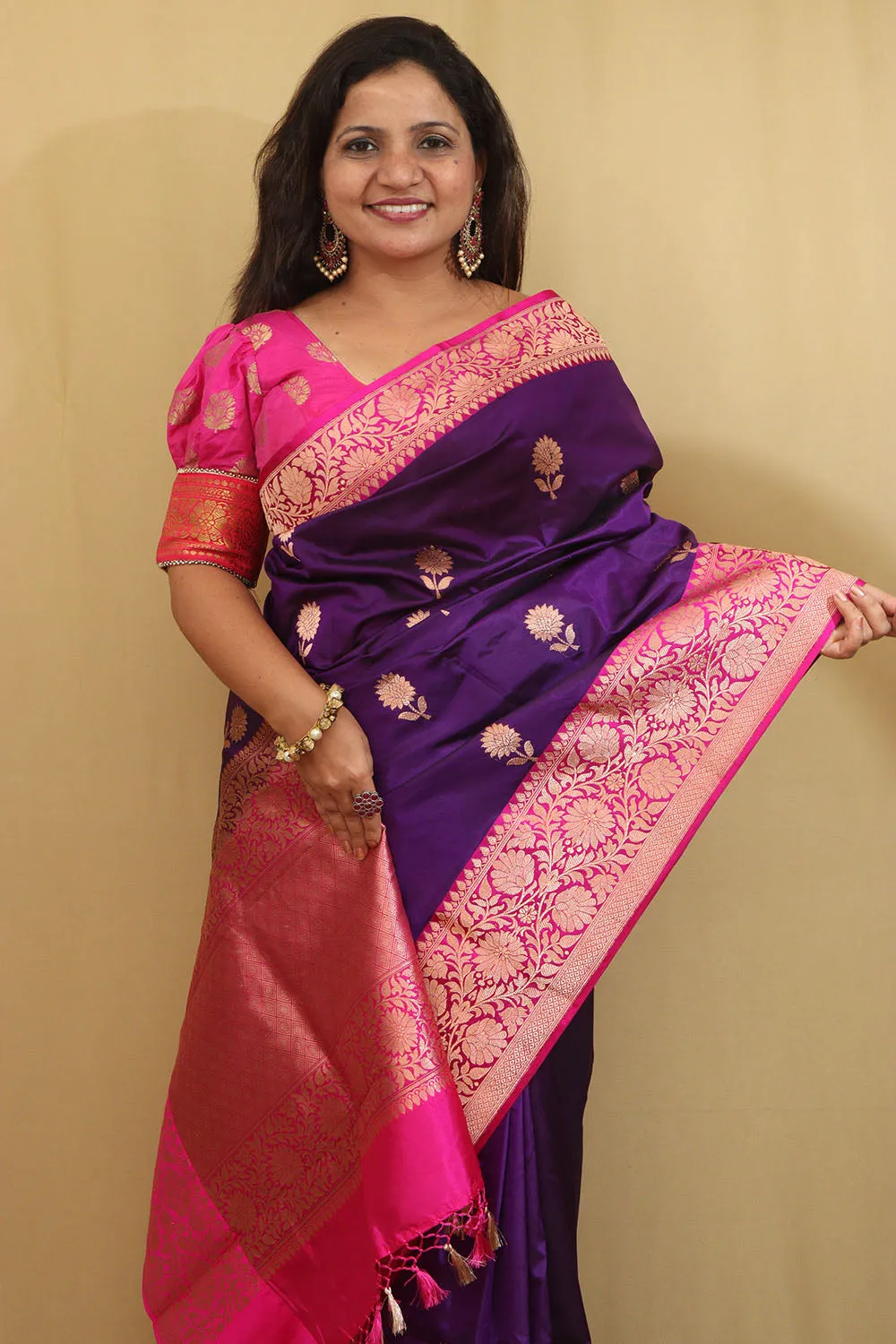 Exquisite Purple Banarasi Handloom Pure Katan Silk Saree
