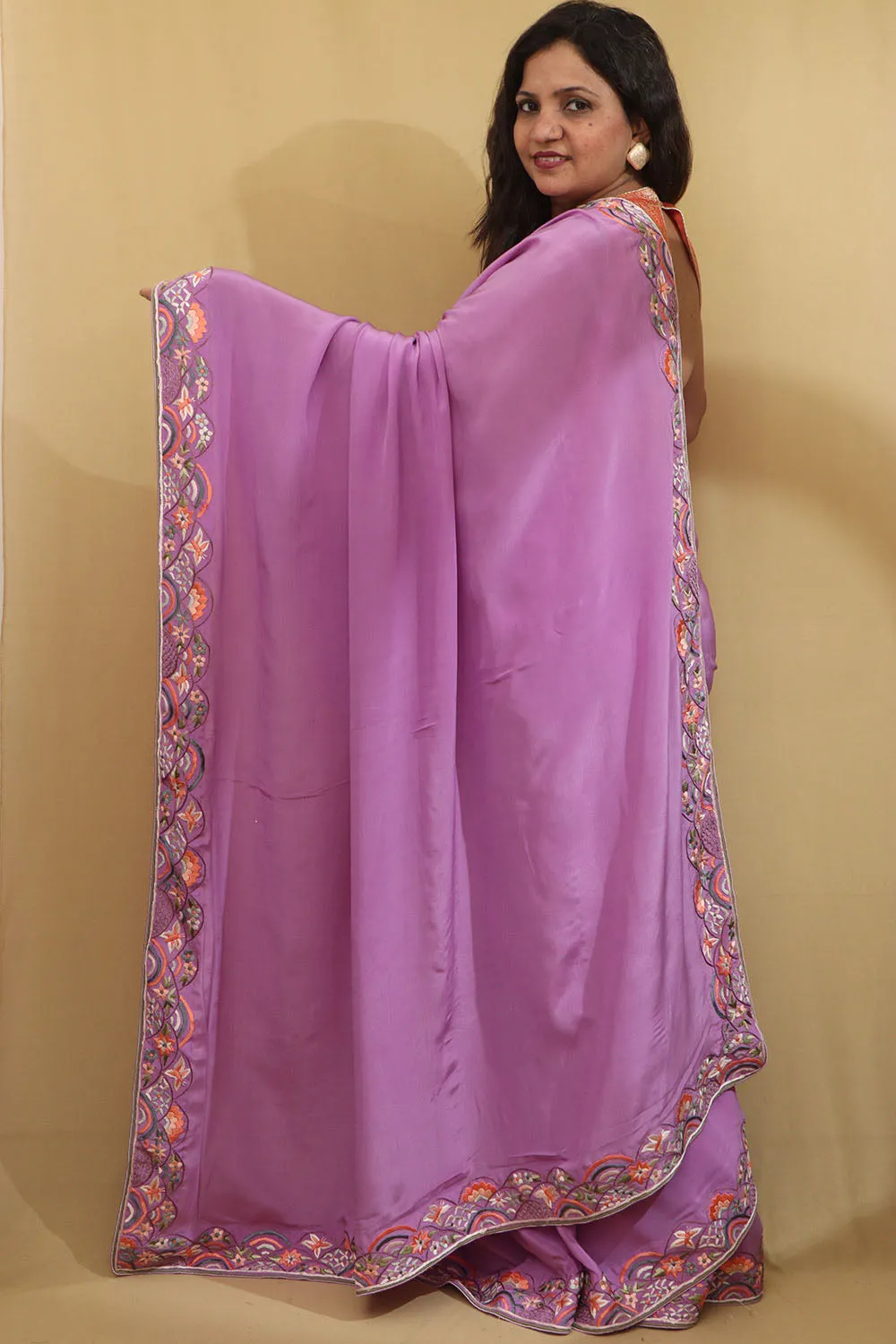 Exquisite Purple Hand Embroidered Parsi Gara Saree
