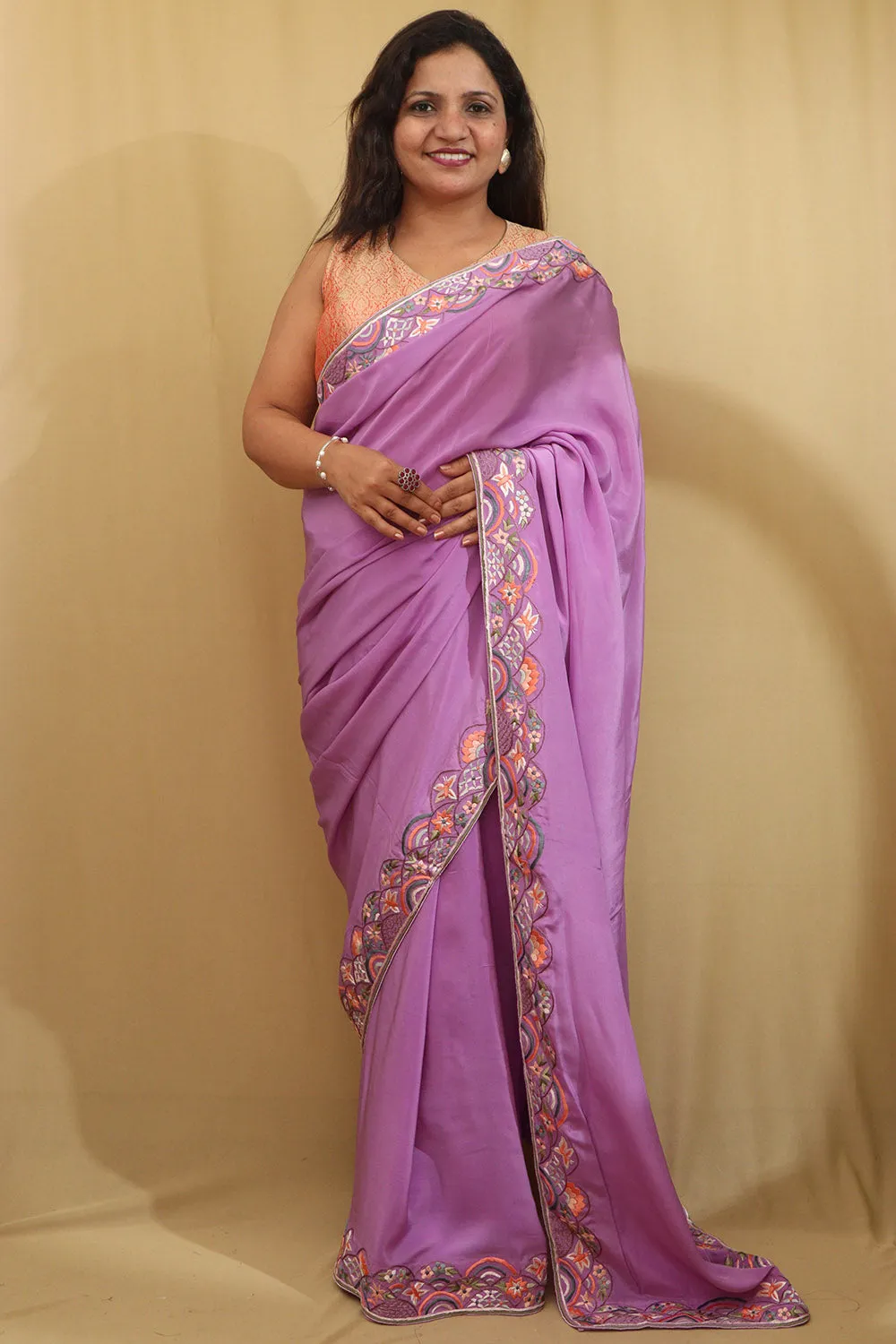 Exquisite Purple Hand Embroidered Parsi Gara Saree