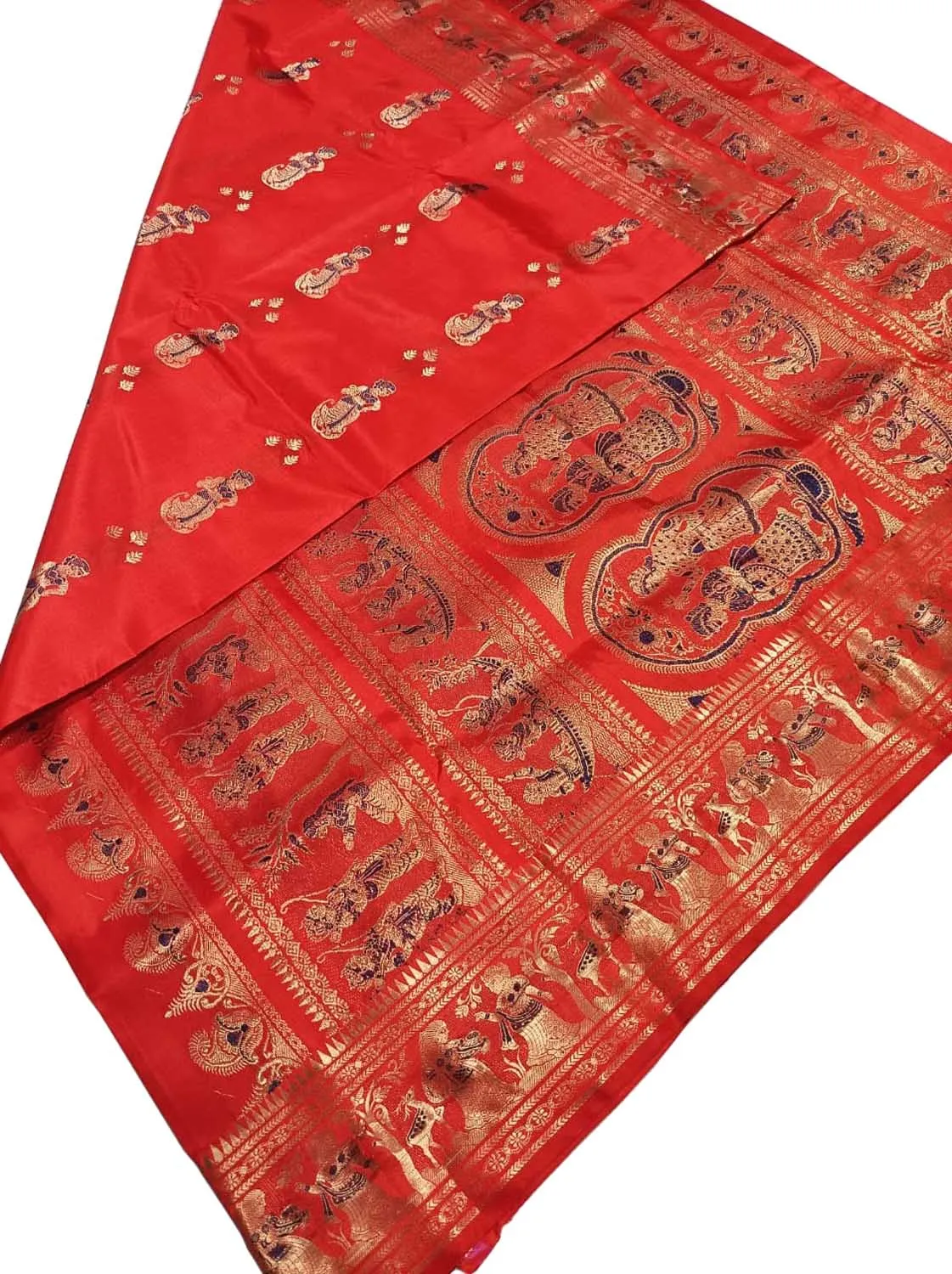 Exquisite Red Swarnachari Silk Meenakari Saree