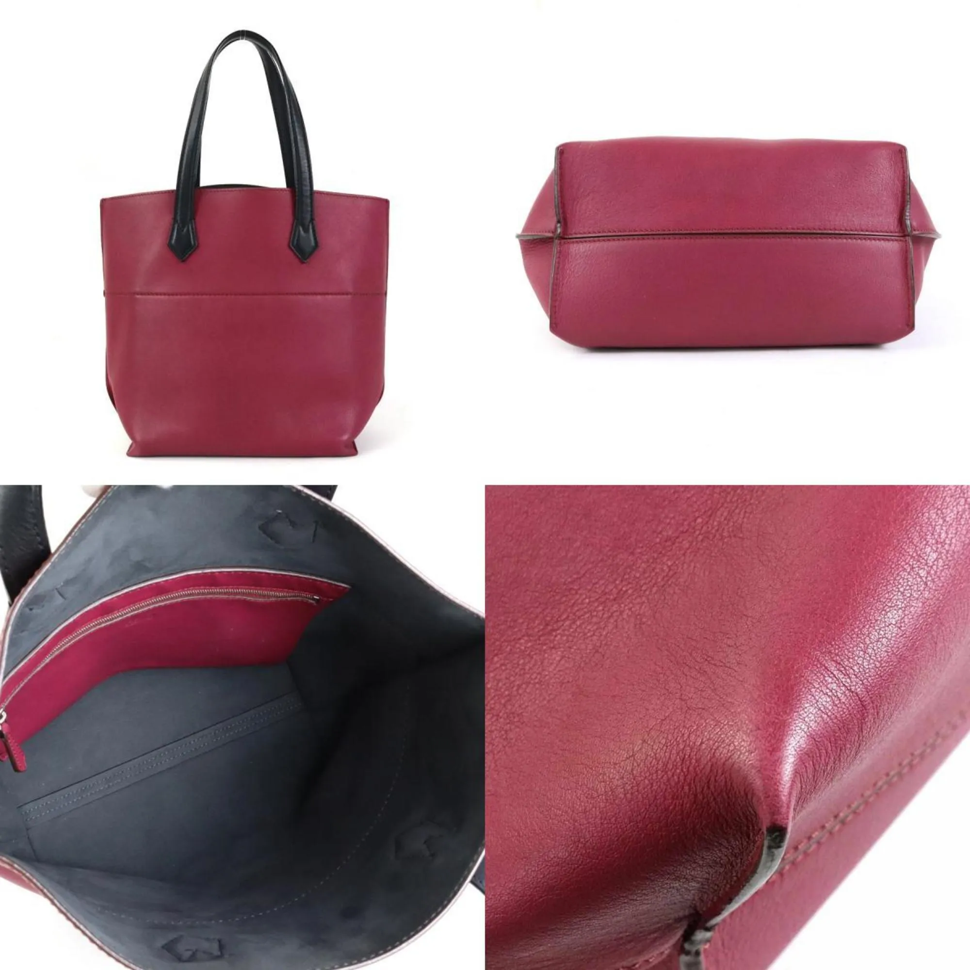 FENDI Handbag Tote Bag Leather Magenta/Black Ladies